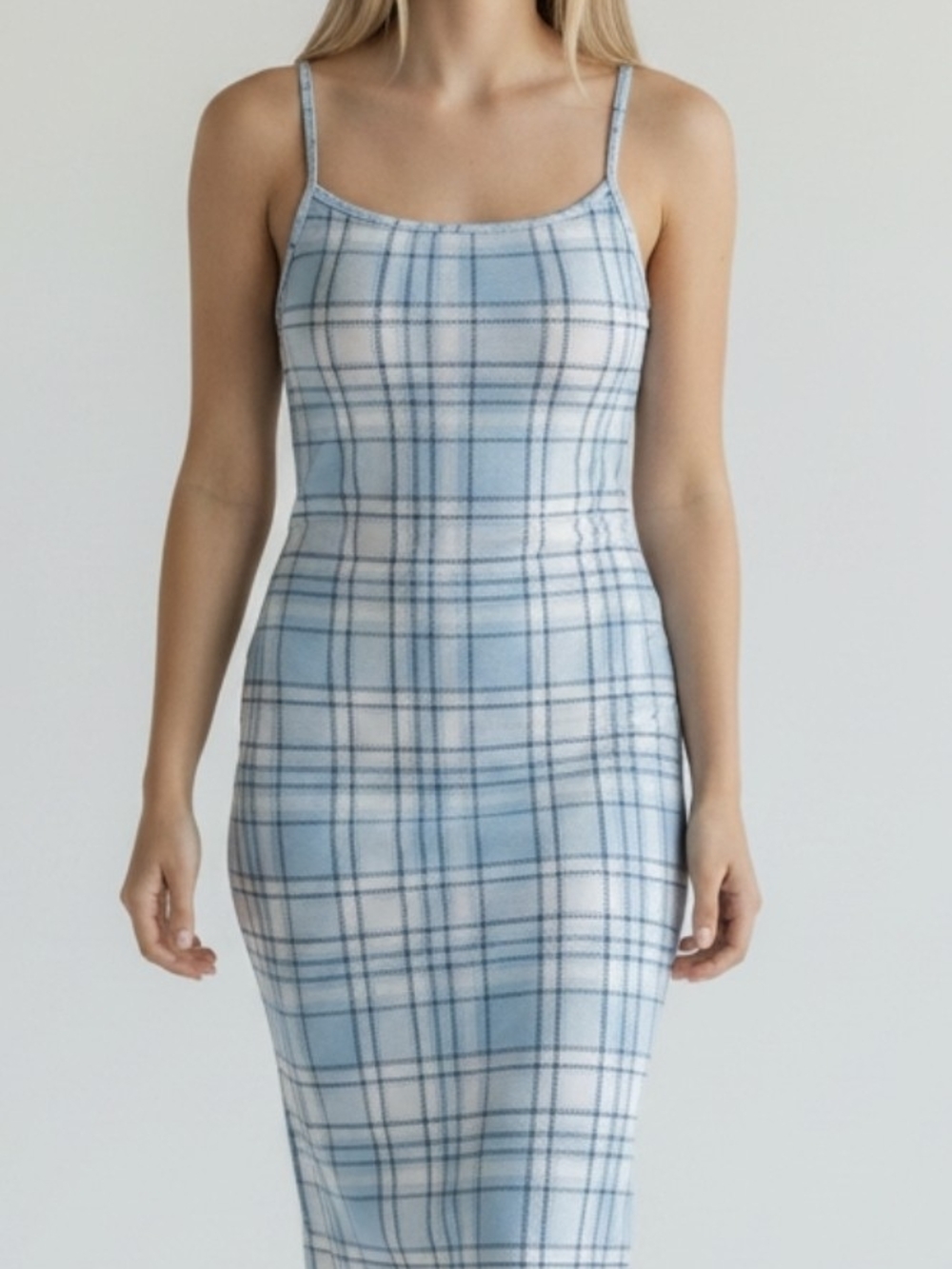 No Boundaries Blue & White Plaid Maxi Slip Dress